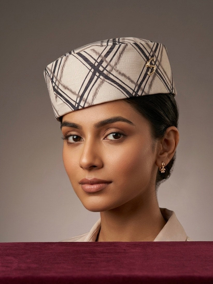 Sojuu Pillbox Hat — Cream Plaid