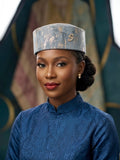 Trinkle Pillbox Hat— Silver Blue Marble