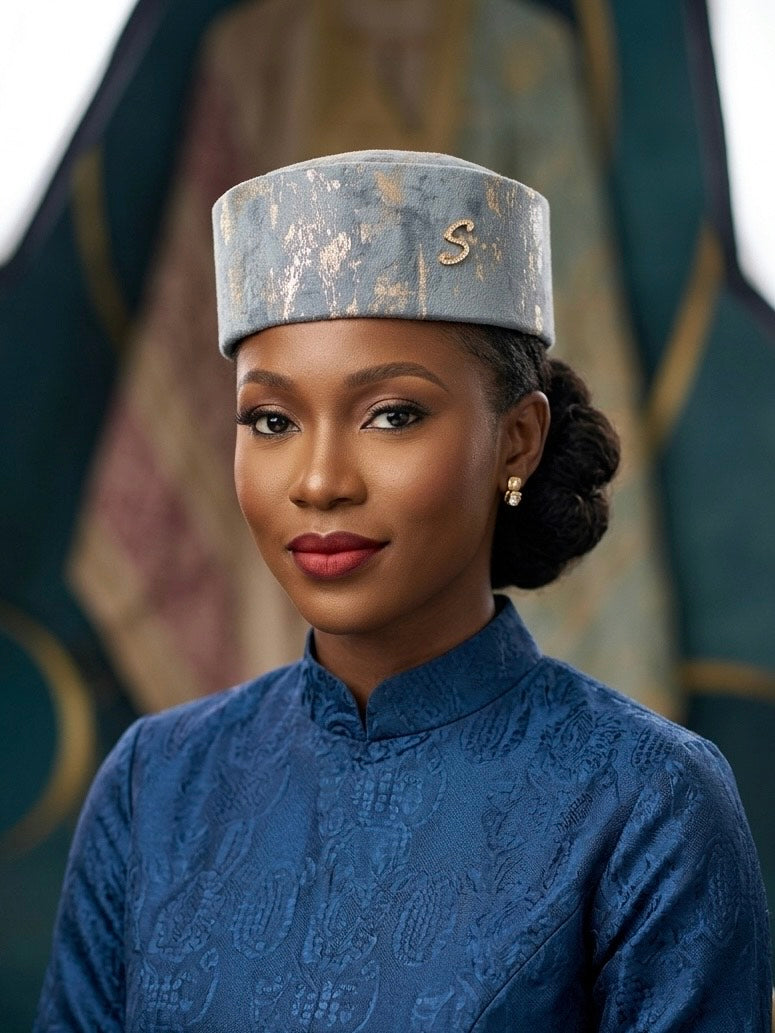 Trinkle Pillbox Hat— Silver Blue Marble